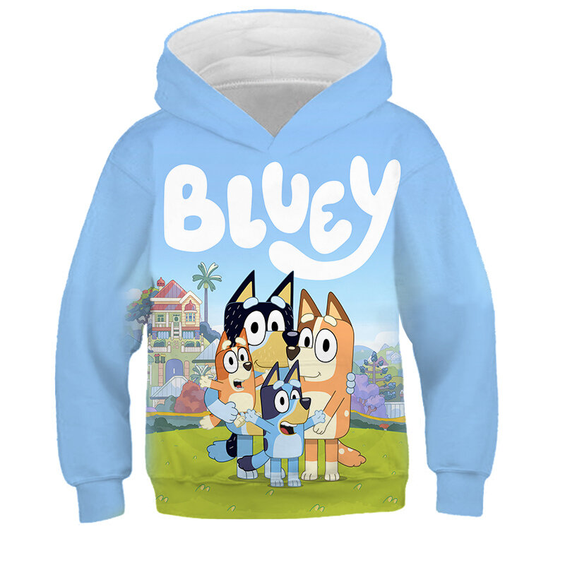 Bingo Bluey-sudaderas con capucha de princesa para niñas, ropa holgada informal con estampado 3D, sudadera para niños de 4 a 14 años