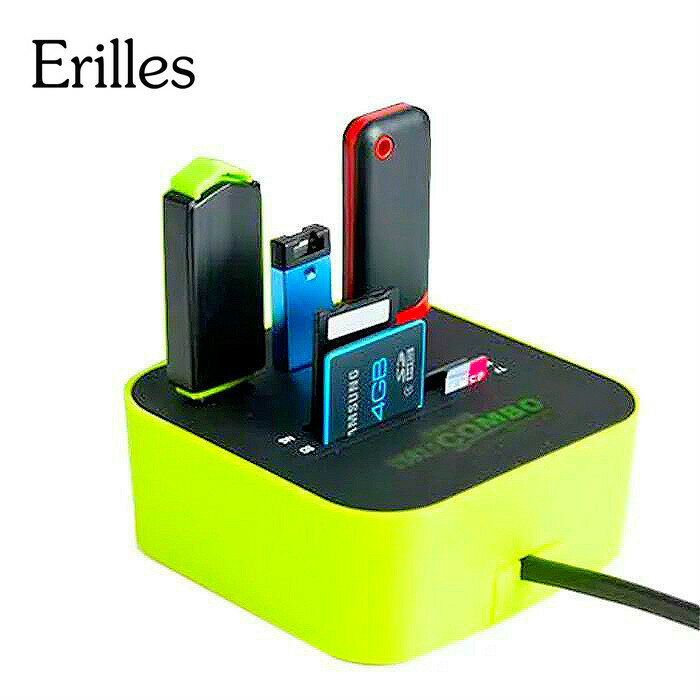 Erilles-HUB USB todo en uno, lector de tarjetas Micro SD de alta velocidad, 3 puertos, conector adaptador para tableta, PC, ordenador portátil