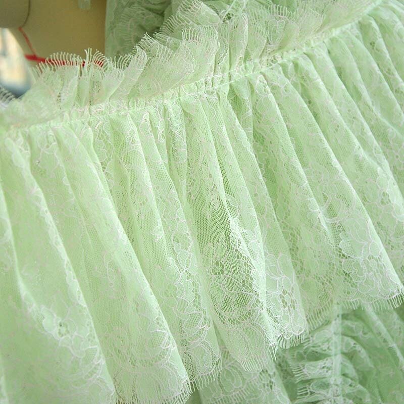 19cm Wide Exquisite Tulle Embroidered Pleated Green Lace Fabric Diy Skirt Dressing Eyelash Tassel Accessories Vestido De Renda