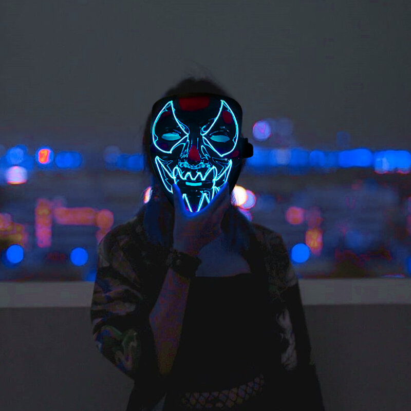 Novo halloween brilhante máscara preto v palavra horror máscara led maske ghostface fluorescente atmosfera adereços cosplay decoração suprimentos