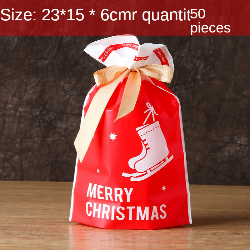 5/10個赤プラスチックキャンディーバッグクリスマスヘラジカキャンディースウィートトリートチャームはバッグクリスマスフェスティバルギフトホルダーベーキングビスケットクッキー包装