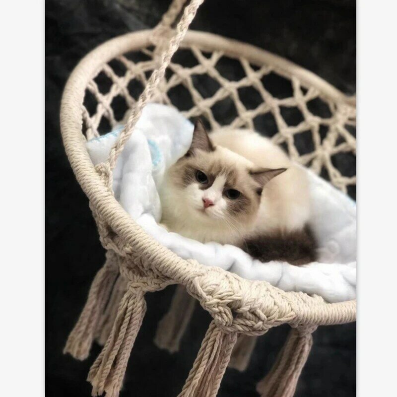 Indoor Outdoor Hammock Chair Macrame Swing,Cotton Rope Hanging Chair Swing Chairs,Baby Cradle,Pets Bed