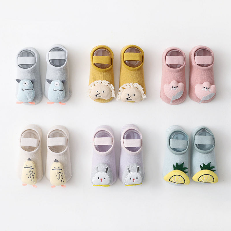 Bebê dos desenhos animados meias de chão anti-deslizamento de algodão macio respirável para recém-nascido infantil criança meias curtas bonito animal outono pé meias