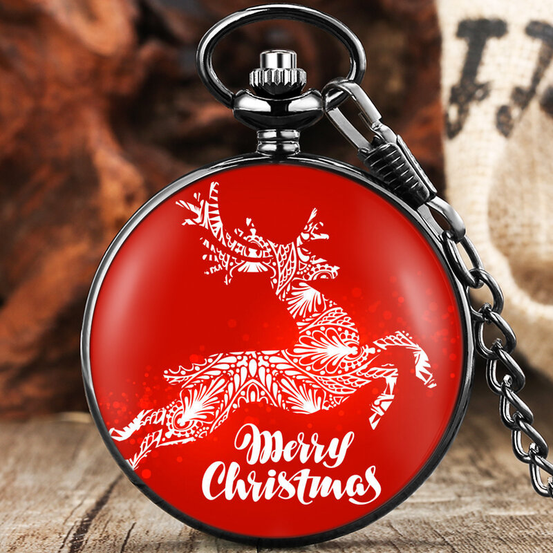 Reloj de bolsillo de Feliz Navidad, negro, Vintage, antiguo, analógico, relojes de cuarzo, Santa Claus, collar, cadena colgante, regalo