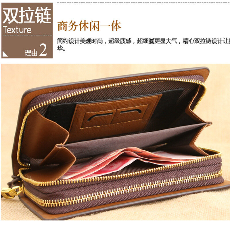 Genuine Leather Man Day Clutch Bag Zipper Long Wallet New Design Male Handbag High Quality Big Capacity Purse, Black&Brown