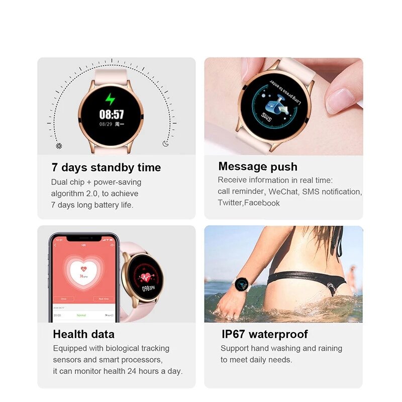LIGE inteligentny zegarek kobiety Sport inteligentny IP67 wodoodporna opaska monitorująca aktywność fizyczną ciśnienie krwi pulsometr krokomierz aktywna bransoletka