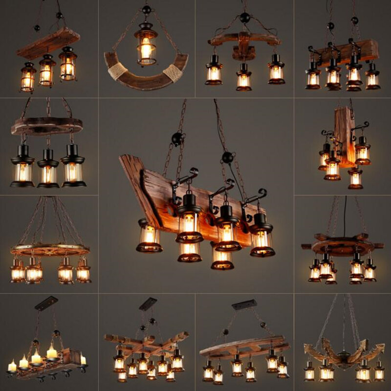 Винтажная люстра в стиле лофт из твердой древесины, деревянная лампа для американского клуба, бара, ресторана, коридора, кофейни, креативная...
