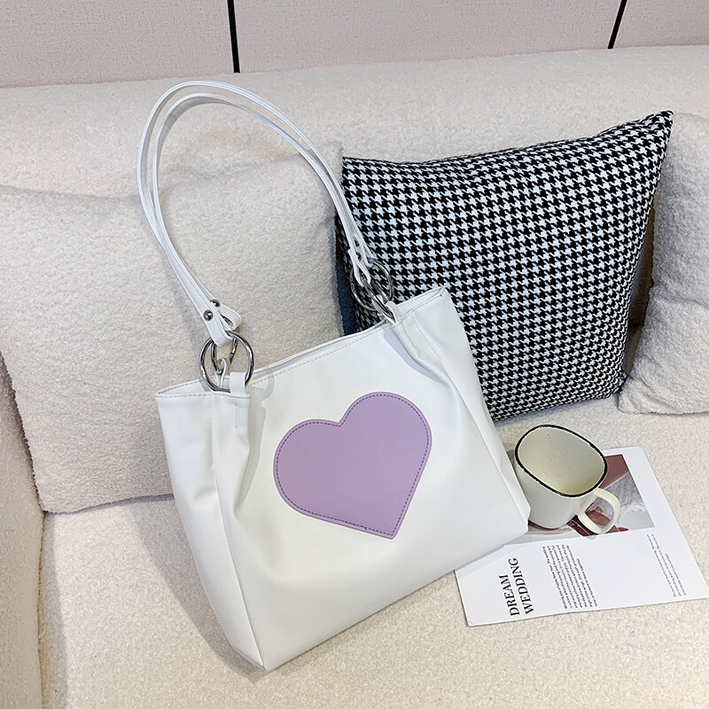 Tote Bag for Women 2021 New Luxury Designer Pu Leather Underarm Shoulder Bag Heart-Shaped Contrast Color Large Capacity Handbag