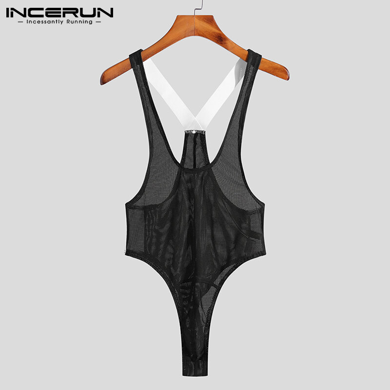Comfortable Homewear 2022 Men Sexy Leisure Splicing Onesies Male Well Fitting Breathable Mesh Sleeveless Bodysuit S-5XL INCERUN
