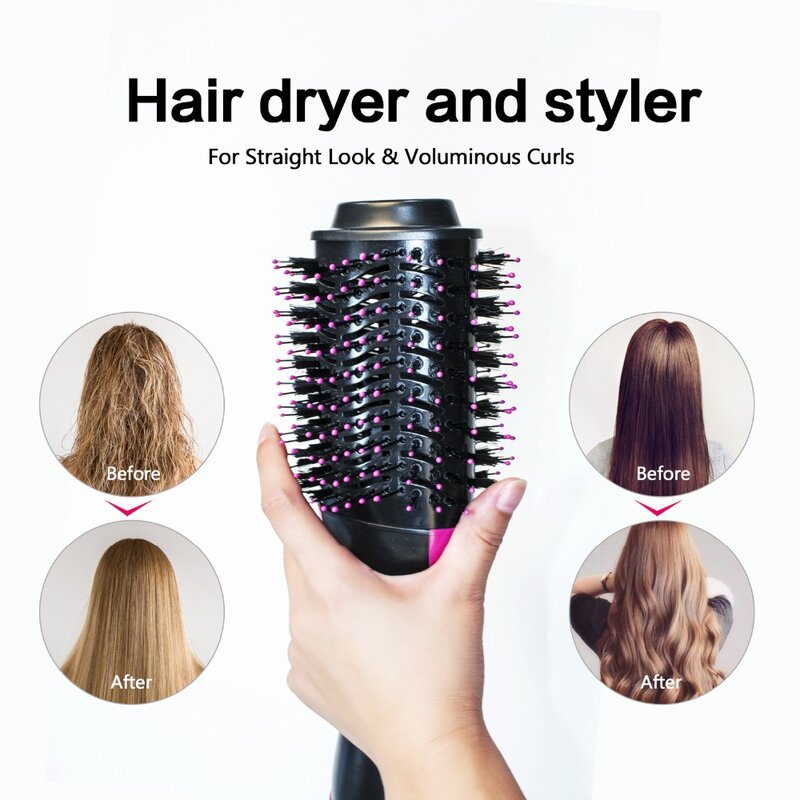 Um passo secador de cabelo 1000w escova ar quente modelador cabelo ferramentas estilo elétrico ion rolo sopro alisador cabelo pente curling styler