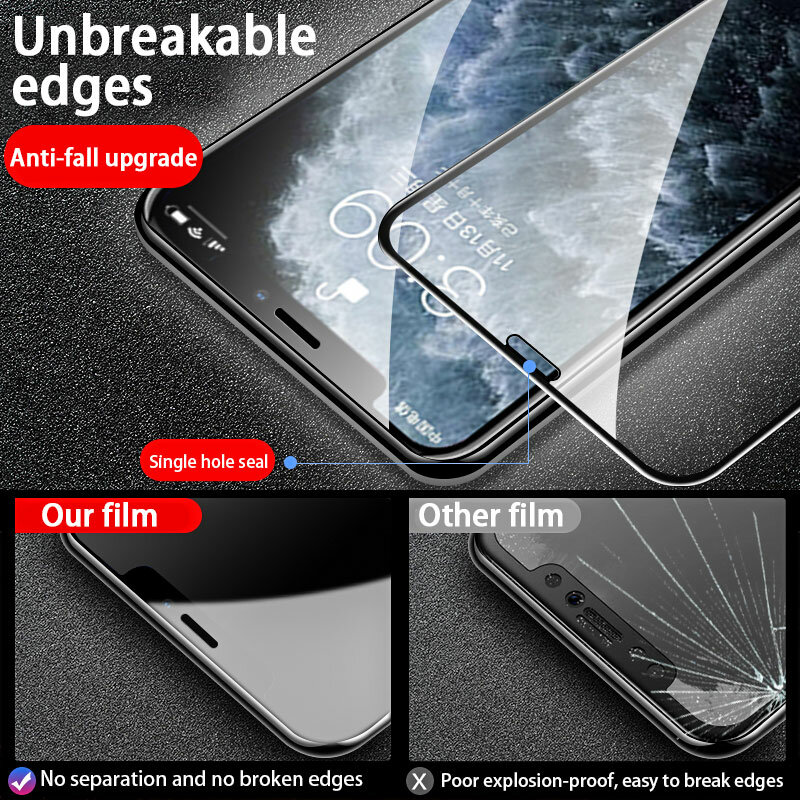 10000d curvado capa completa de vidro protetor de proteção para iphone 12 11 pro x xr xs max temperado protetor de tela iphone 7 8 6s mais vidro