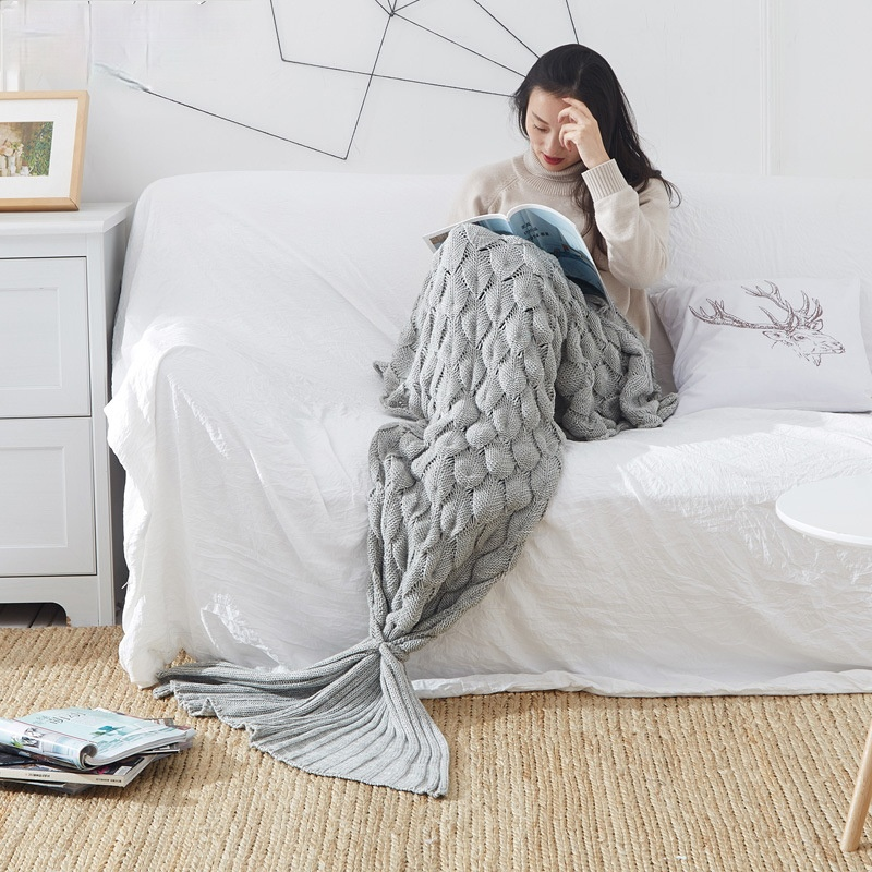 YIRUIO Soft Knitted Mermaid Tail Blanket Pita Lavash Meerjungfrau Sirena Bed Cotton Sofa Plaid Plush Bedspread Syrena Koce
