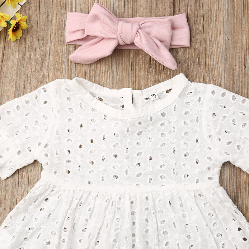 Newborn Kid Baby Girl Clothes Lace Top T-Shirt Pants Short Sleeve 3Pcs Trousers Headband Outfit Set Bowknote Pants Outfit 0-24M