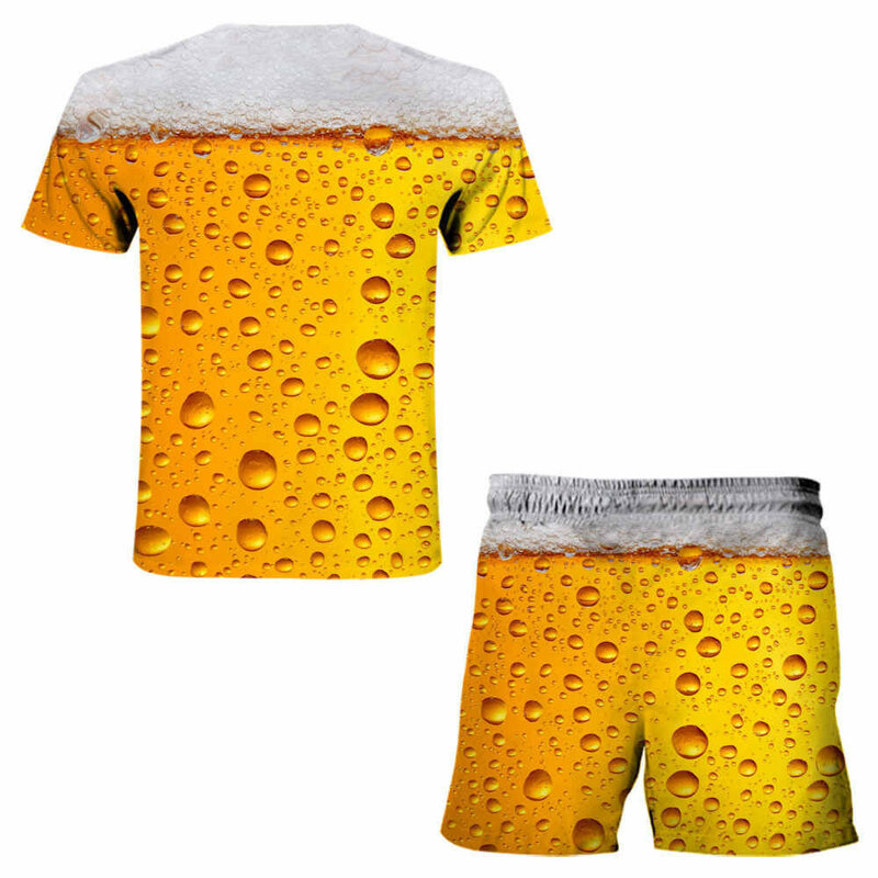 64# Tracksuit Men's Sets Summer Men Clothing Leisure Sports 3d Beer Plus Size Fitness Running Two-piece Suit Men Jogging Hombre