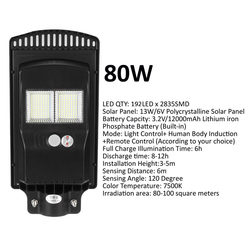 80W 140W 180W Solar Lamp Pir Motion Sensor Solar Straat Licht Led Outdoor Tuin Wandlamp Met afstandsbediening
