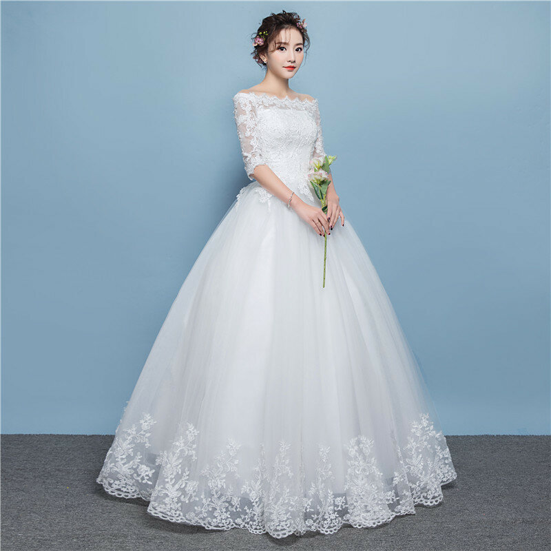 Vestido de casamento 2021 novo estilo coreano minimalista ombro manga magro mais tamanho fio de casamento nupcial.