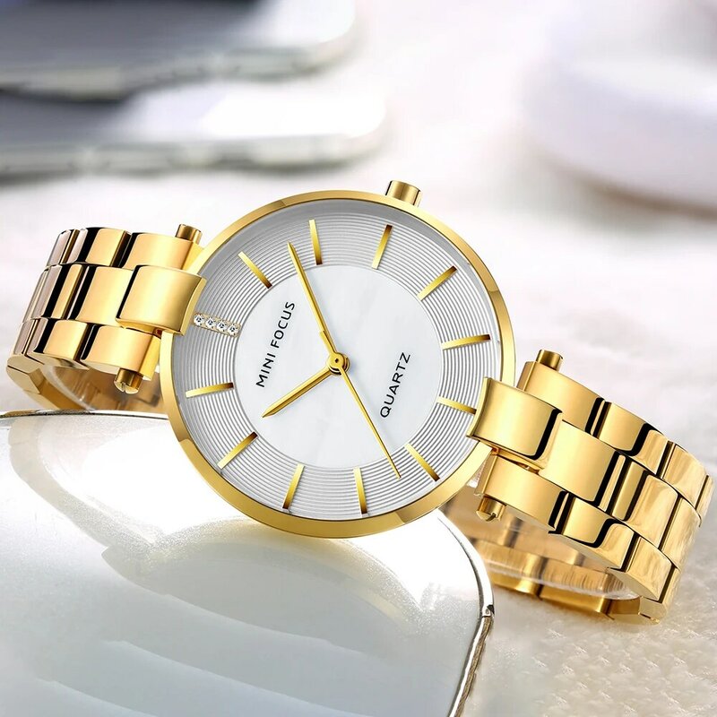 MINI FOCO Mulheres Relógios Minimalista de Cristal Design da Marca de Moda de Luxo Subiu Ouro Pulseira De Aço Inoxidável À Prova D' Água часы женские