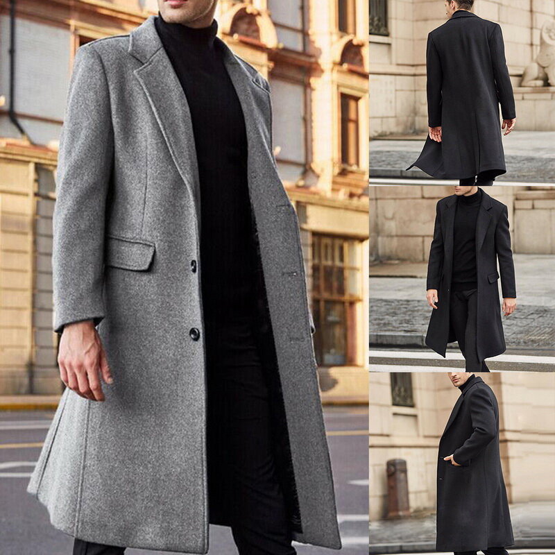 Primavera outono inverno dos homens casacos de lã sólida manga longa casacos de lã dos homens casacos streetwear moda longo trincheira outerwear