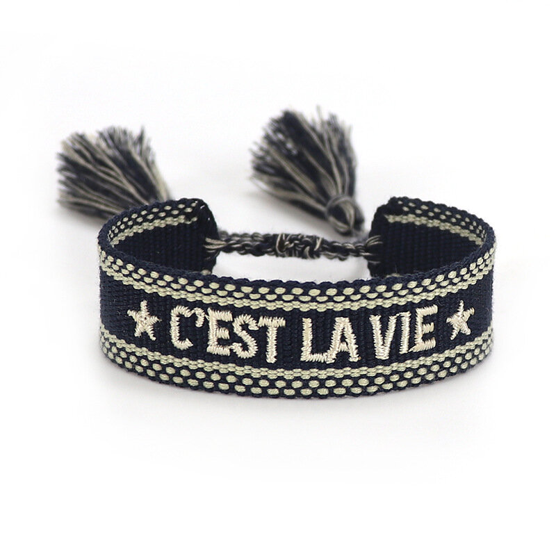 Osobowość bransoletka z literami Cest La Vie haft pasek na rękę kreatywne proste z frędzlami moda mała biżuteria bransoletka