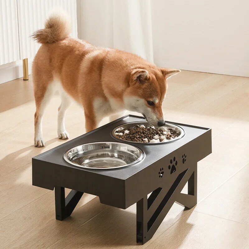 개 두 번 미끄럼 방지 그릇 조절 가능한 높이 애완 동물 고양이 먹이 접시 그릇 작은 중간 큰 개 물 공급기 이동식 그릇