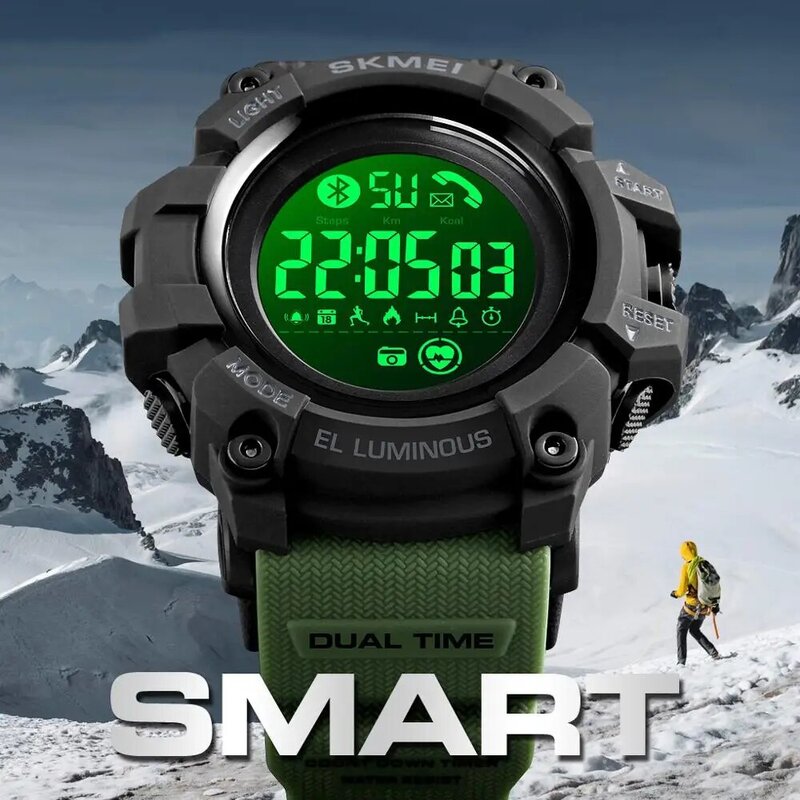 Смарт-часы SKMEI мужские уличные, многофункциональные водонепроницаемые цифровые с поддержкой Bluetooth и Пульсометром