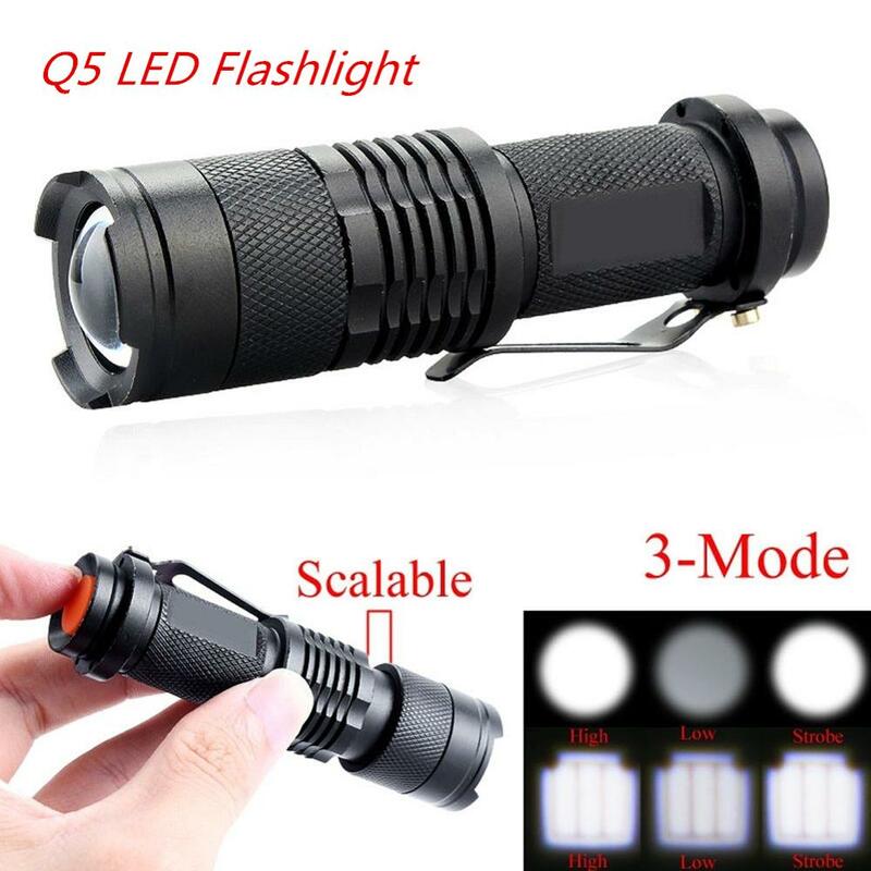 1 peças lanterna brilhante t6/q5 led lanterna tática foco zoomable modos de lâmpada luz para tático 18650 led lanterna