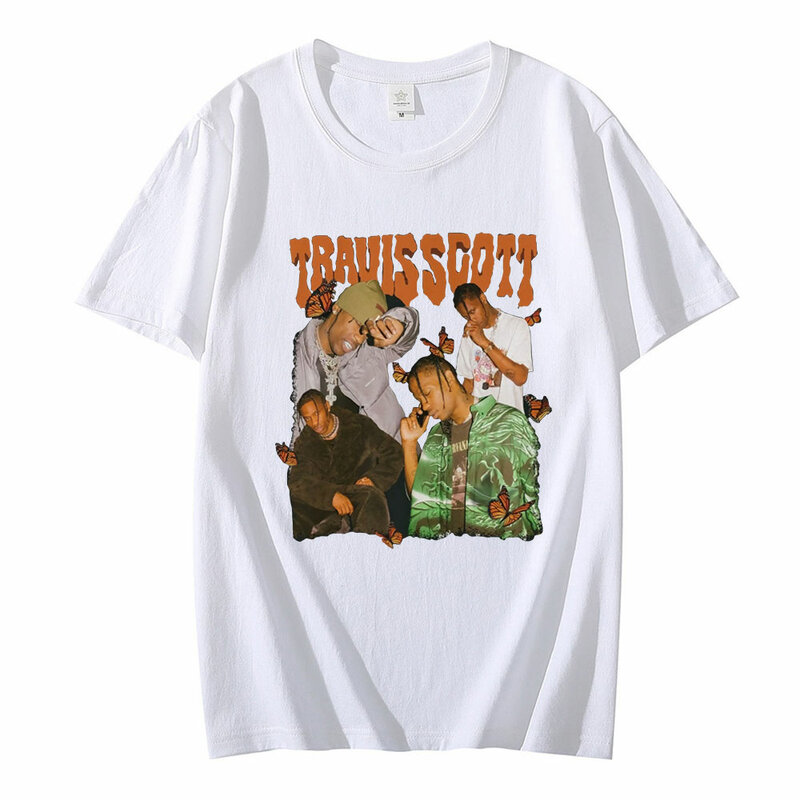 Camiseta estampa de desenho travis scott, camiseta solta de manga curta casual de verão com gola redonda para casal de rapper, camiseta masculina