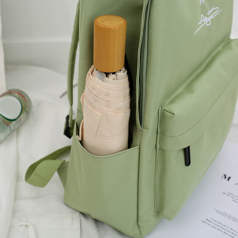 Mochila informal de lona para mujer, de gran capacidad bolso de viaje, color verde con bordado de margaritas, para estudiantes