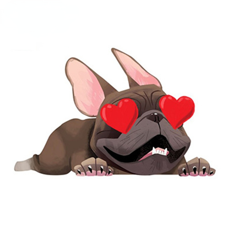 CMCT Show Love French Bulldog Window Funny Cartoon Pet Dog Bentuk 13Cm X 8.3Cm Waterproof Cover Gores Sticker