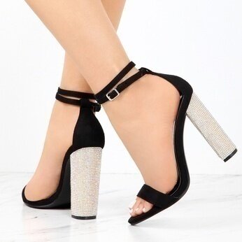 Zapatos de tacón cuadrado con correa en el tobillo para mujer, Sandalias de tacón alto con diamantes de imitación, Salón 35-43, novedad de 2020