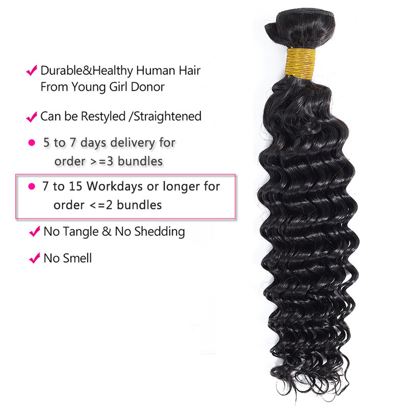 Queenlife 30 32 34 36 38 40inch Deep Wave Bundles Brazilian Hair Bundles Human Hair Extensions 1/3/4 pcs Remy Hair Weave Bundles