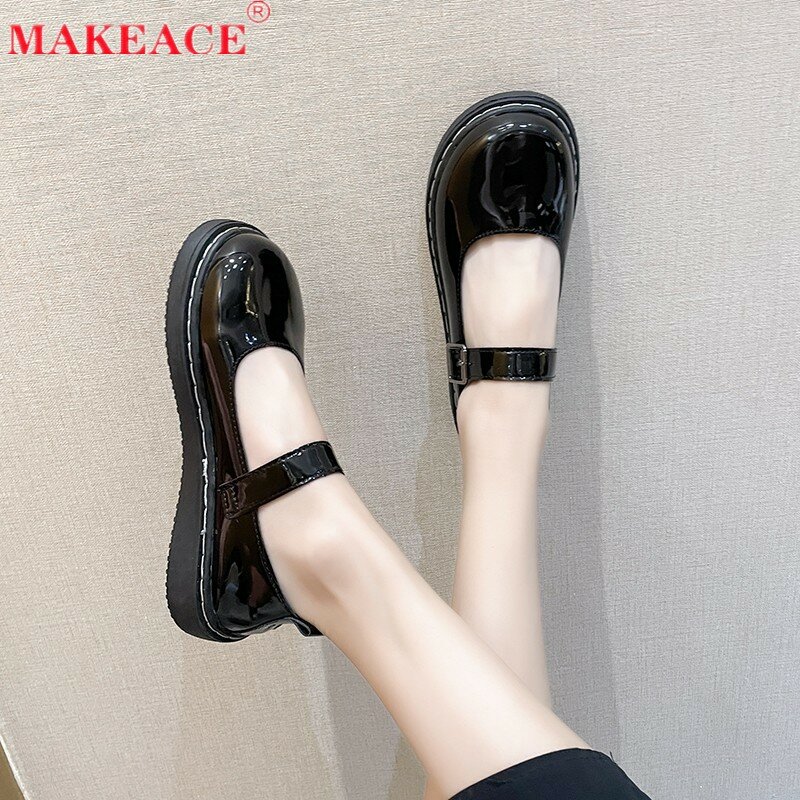 Autumn Mary Jane Single Shoes Thick Soles Women's Shoes Outdoor Leisure Leather Soft Soles Loafers Round Head Cute Girls' Shoes