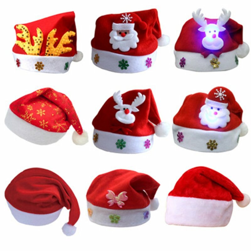 Red Soft Plush Christmas Hat For Baby Adult Christmas Hat Cap New Year Navidad Decoration For Home Party