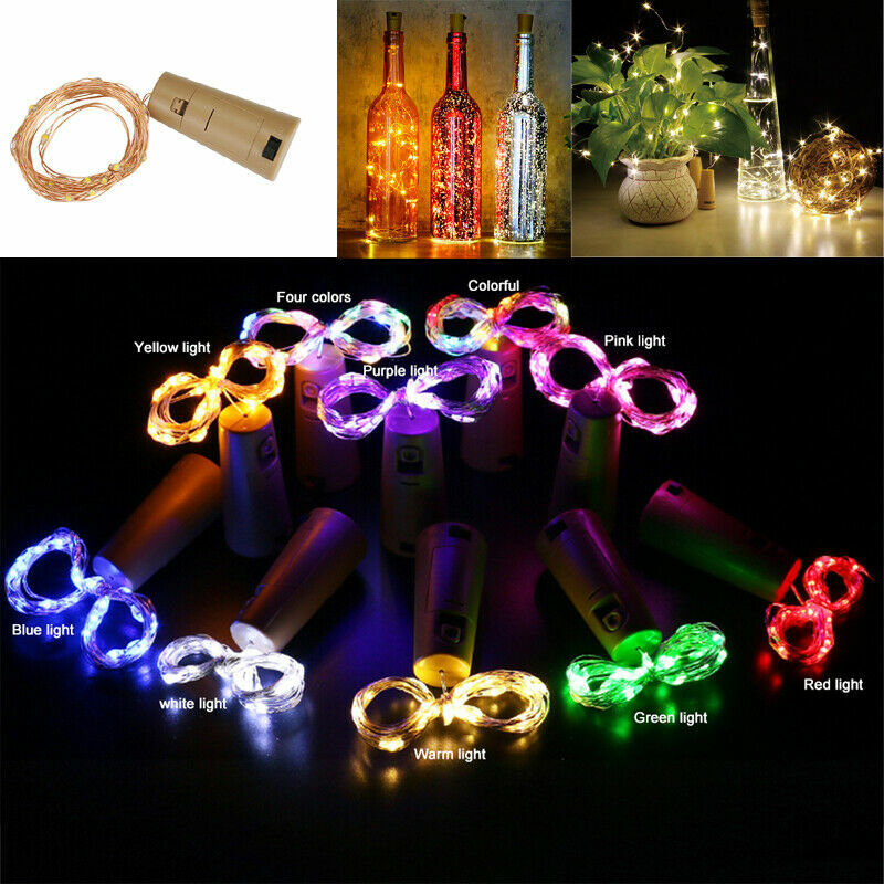 バッテリー駆動のワインボトルライト,コルク付き,1m,2m,3m,LED銅線,自分で作るフェアリーライト,クリスマス,結婚式,パーティー