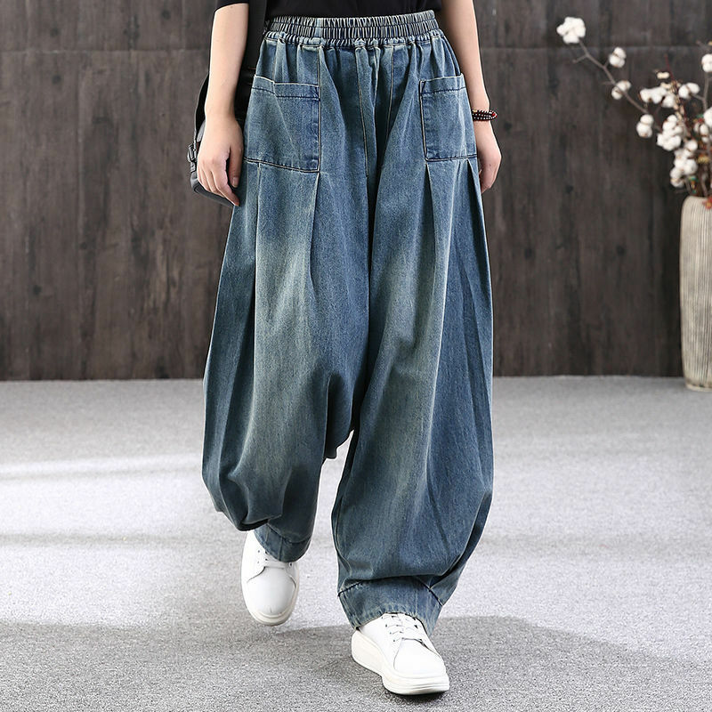 New Baggy Jeans Women Denim Casual Cross Pants Female Vintage Retro Harem Pants Trousers Bloomers 2021 Mom Jeans