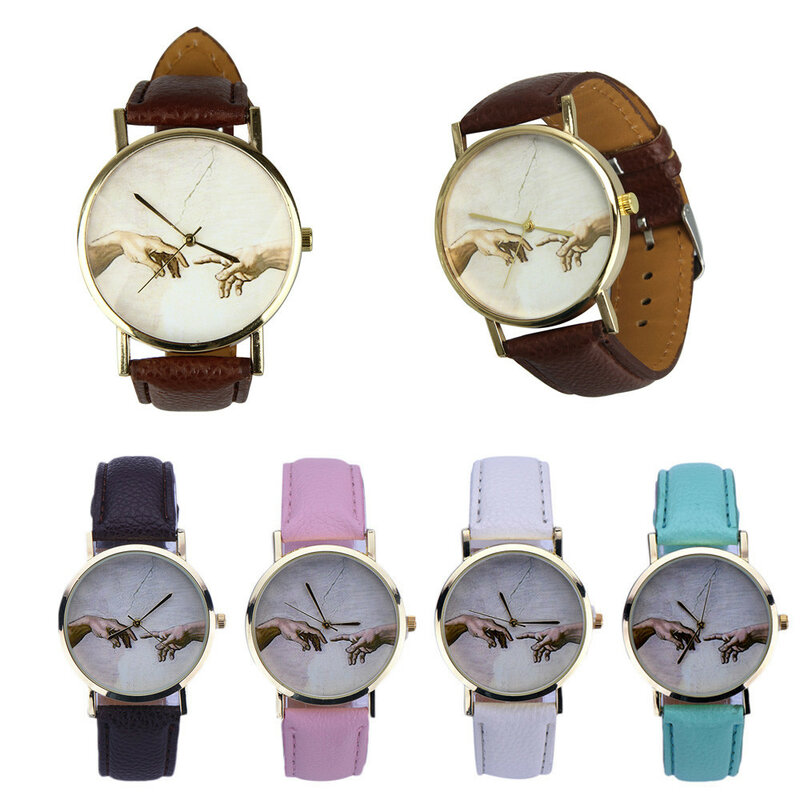 Relógio feminino e masculino unissex, relógio de pulso quartz com pulseira de couro