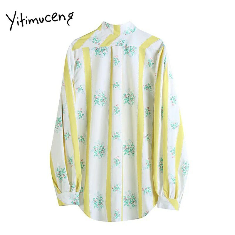 Yitimuceng Floral Printing Blouse Women Button Shirts Loose New Spring 2021 Fashion Clothes Puff Sleeve Single Breasted Tops
