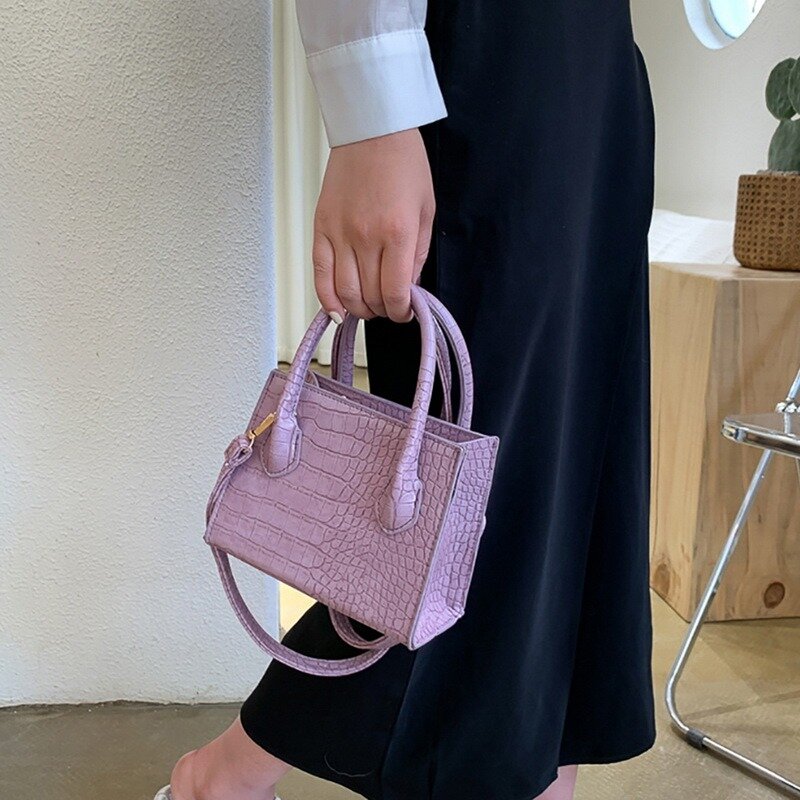 2020 модная трендовая Женская однотонная маленькая квадратная сумка, индивидуальные сумки через плечо из искусственной кожи с каменным узор...