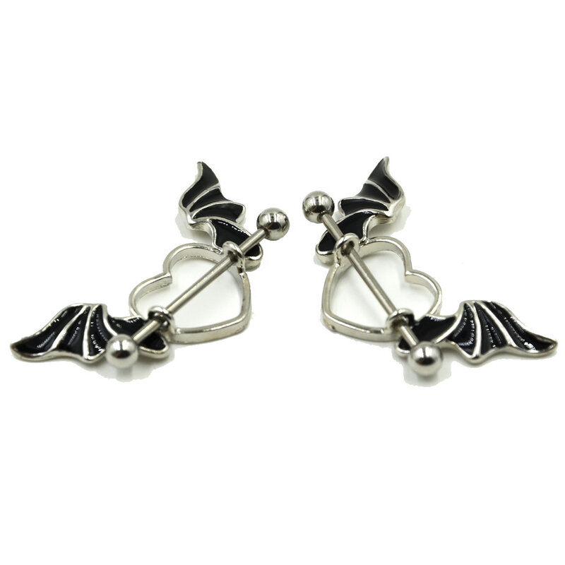 1 par asas de morcego mamilos anéis de aço inoxidável mulheres sexy bdsm corpo perfurado acessórios eróticos adultos decoração mamilos anéis
