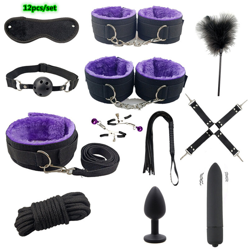 Sexy Lederen Bdsm Kits Nylon Sex Bondage Set Handboeien Sex Games Gag Anaal Plug Vibrators Speeltjes Voor Koppels Exotische accessoires