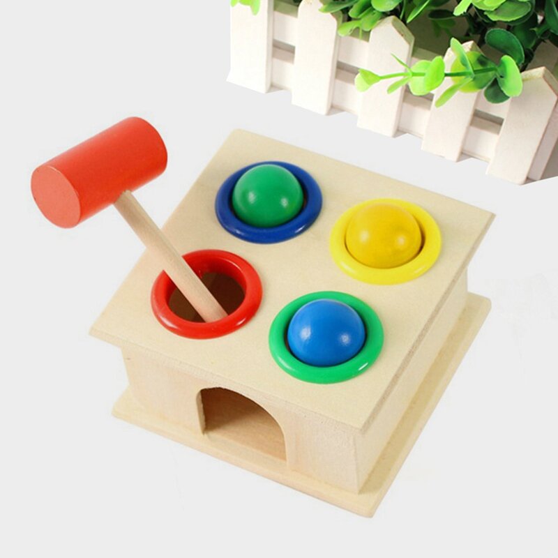 صندوق خشبي مطرقة خشبية ملونة يدق الأطفال التعلم المبكر تدق التعلم المبكر ألعاب الأطفال التعليمية