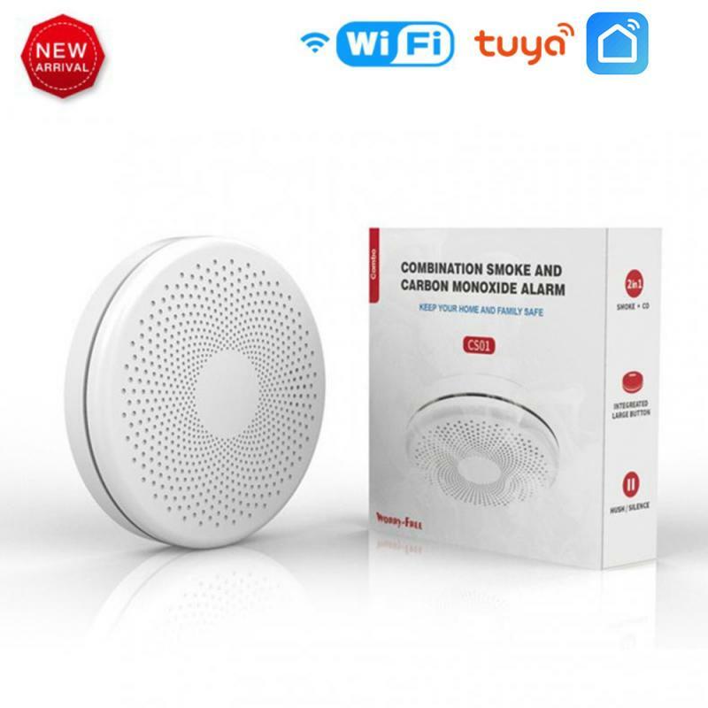 ใหม่ Tuya WiFi Smoke Fire Smart เครื่องตรวจจับควันคาร์บอนมอนอกไซด์ผสม Fire Alarm Home Fire Security System