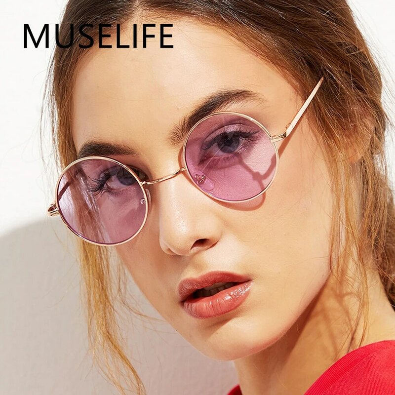 Muselife Gafas De Sol Redondas De Metal Para Hombre Y Mujer sunglasses 
