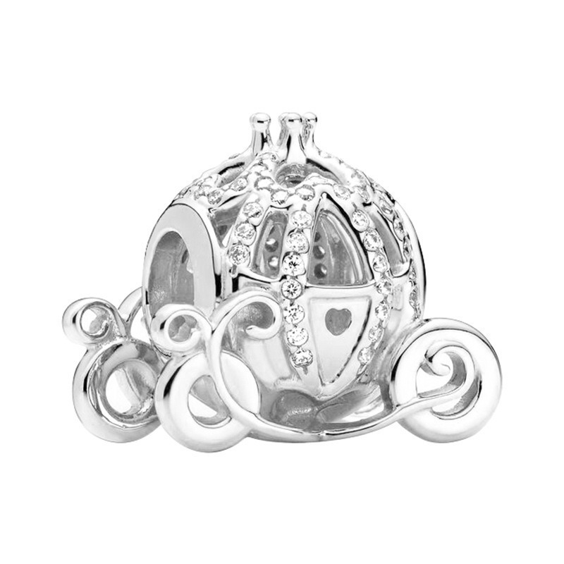 Charms Glittering crown pumpkin wagon beaded silver crown wagon  Charm fit Pandora Bracelet and Necklace Girl Gift Jewelry