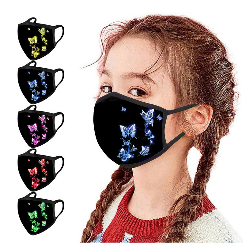 Crianças máscaras de rosto borboleta impressões à prova de vento máscara de algodão máscara de pano lavável crianças máscaras de boca navio da gota mascarillas 2020