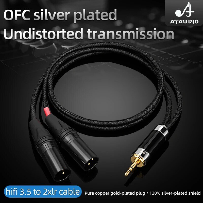 ATAUDIO-Cable Hifi macho de 3,5mm a 2 XLR, alta calidad, 6N OFC, estéreo Chapado en plata, 3,5, Aux a Xlr