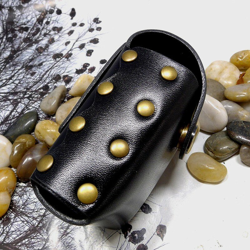 Blongk Hand-made Rivet Leather Cigarette Case Lighter Holster on Belt Bag Waist Pack Men Women MD-XY