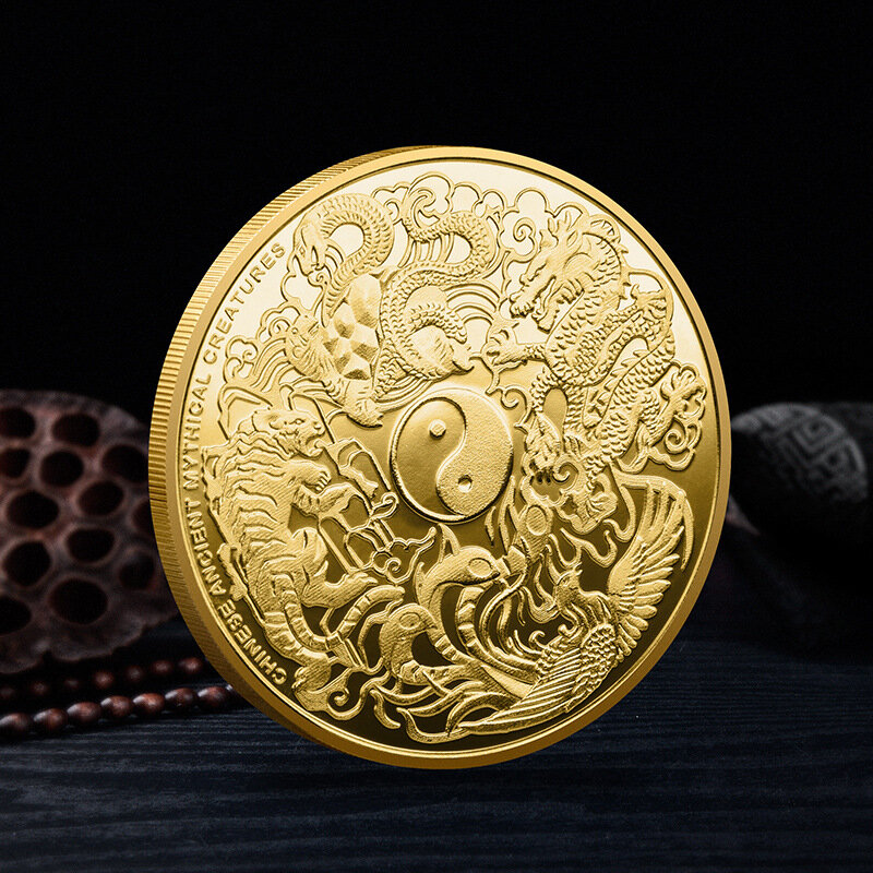 Nuova buona fortuna a te Fu Koi cinese moneta commemorativa colore Elizabeth II moneta d'oro e argento regalo distintivo artigianale in metallo goffrato