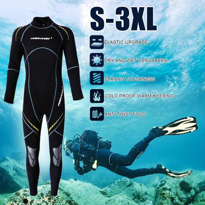 Traje de neopreno Premium de 3mm para hombre, traje de buceo térmico de invierno, cálido, completo, equipo de surf y kayak, color negro