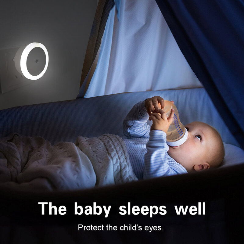 Lâmpada noturna led com sensor, com controle de economia de energia, plug eu, luz noturna para crianças, quarto infantil 0.5w @